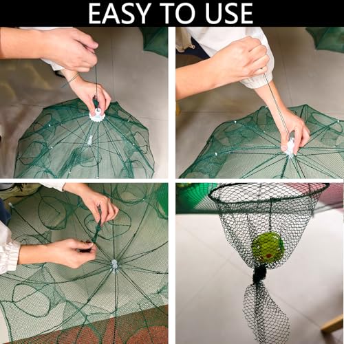 Collapsible Crawfish Trap 2Pcs, Foldable Lobster Crab Trap with Rope, 36.5" Portable Fishing Bait Trap Crawfish Trap Minnow Trap, 6/10 Holes Large Space Umbrella Fishing Net