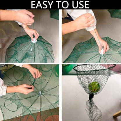 Collapsible Crawfish Trap 2Pcs, Foldable Lobster Crab Trap with Rope, 36.5" Portable Fishing Bait Trap Crawfish Trap Minnow Trap, 6/10 Holes Large Space Umbrella Fishing Net