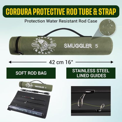 Rigged and Ready Smuggler Series™ Travel Fishing Rods. Super Compact, 1 Spinning Rod and Reel Combo, 4 Spin, 1 Casting Rod + Cases. 2, 3 or 4 Tips. Spin and General Freshwater - Saltwater Fishing