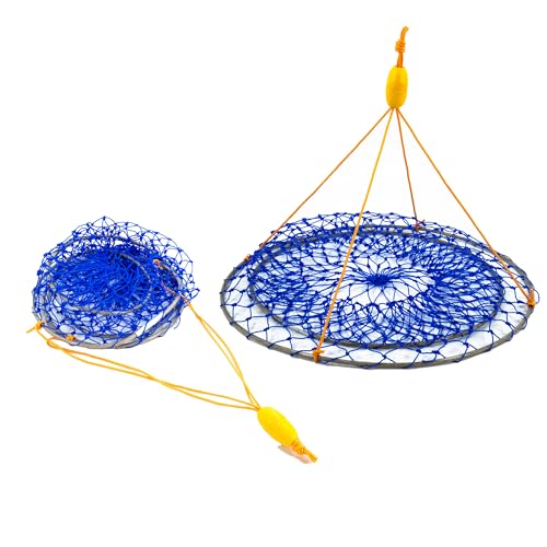 Stainless Collapsible Crab Net with 100ft Rope, Bait Bag, Clip & Ruler – 6 Pieces Portable Crab Trap for Easy Storage – Durable Grid Design for Dock & Pier Crabbing - size: 24 inch