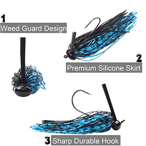 Bass Jigs Bass Fishing Lures Weedless Swim Jig Football Jig Finesse Jig Flipping Jig Fishing Jig Heads Fishing Lures for Bass Pike Walleye Muskie Crappie Sunfish Trout - size: 6pcs-1/4oz+3/8 oz, style: Football Jigs