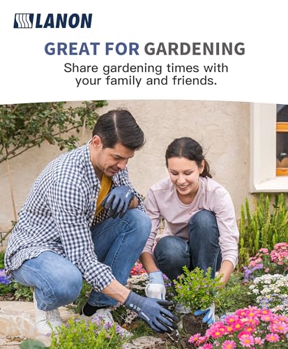 LANON Protection Gardening Gloves for Men Women, 2 Pairs Nitrile Coated Garden Gloves with Grip, Breathable B.COMB AIR Technique, Dusty Olive & Bluebird, Small - color: Dusty Olive & Bluebird (Nitrile), size: Small