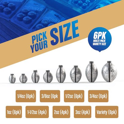 Removable & Knotless Fishing Weights for Saltwater Fishing, Tackle Sliding Sinkers for Line & Rod, Oval Fishing Equipment for Sea, Lake - size: 2oz