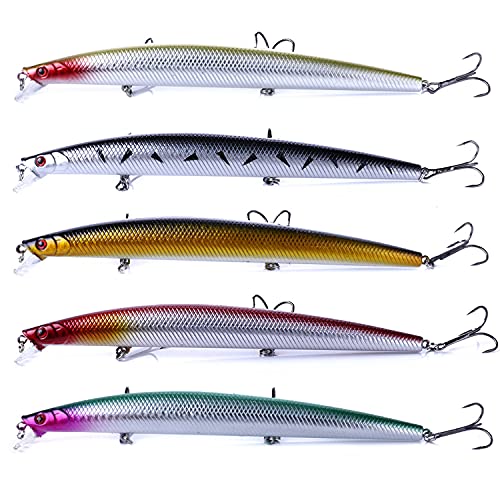 Jerk Baits for Bass Fishing, Jerkbait Fishing Lures, Minnow Lures Jerk Bait for Freshwater/Saltwater Fishing Lures for Trout Pike, 5pcs/10pcs with Box - color: L:7.08in/0.9oz/5pcs