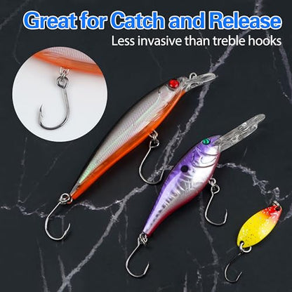 Inline Single Hooks, Inline Fishing Hooks for Treble Hook Replacement Lures Plugs Baits Large Eye with Barbed Saltwater Freshwater Fishing, #4#2#1 1/0 2/0 - size: 2#-100pcs