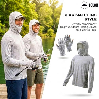 Tough Outfitters Hooded Fishing Shirt UPF 50+ Realtree Camo Sun Hoodie for Men Women – Long Sleeve UV Protection Lightweight - color: Grey, size: Medium