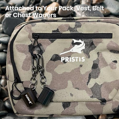 Pristis 3 Pack Fishing Rod Clips, Wearable Rod Holders with Keychain, Portable Hand-free Stainless-steel Fly Fishing Pole Accessory Tackle with Carabiner, Rustproof Durable Assistant Tool Gear