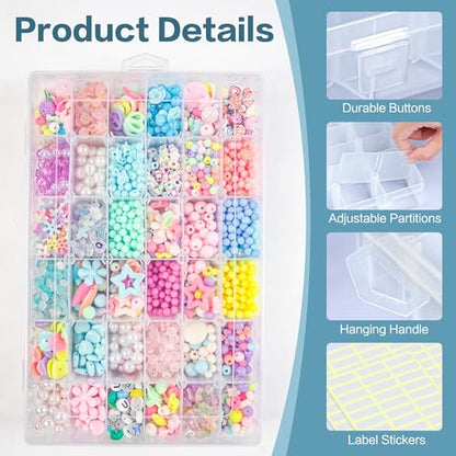 DILIBRA 5 Pack 36 Grids Large Plastic Organizer Box with Adjustable Dividers, Clear Craft Organizers Bead Organizers with Label Stickers, Compartment Container for Beads Crafts Jewelry Fishing Tackles - size: 5 Pack 180 Grids