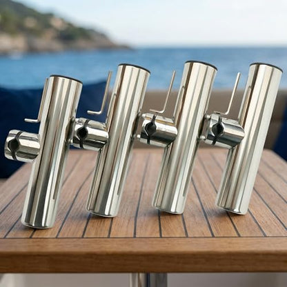 4Pcs Stainless Steel Fishing Rod Holder, Adjustable Rail Mount Clamp-On Fits 7/8"-1" Rails – Heavy Duty Fishing Pole Holder for Boat Kayak Pontoon