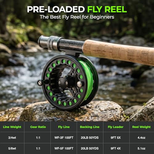 TOPFORT Fly Fishing Rod and Reel Combo, 4-Piece Fly Rod Kit with Complete Fly Fishing Gear: Fly Rod, Pre-Spooled Fly Fishing Reel, Fishing Flies, Leader, Forceps, Nipper and Carrying Case - color: 5/6# 2.7m 9FT Fly Fishing Rod and Reel Combo