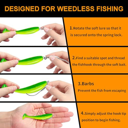 24pcs Weighted Swimbait Hooks Set with Box, EWG Weedless Fishing Hooks with Spring Screw Lock, Saltwater Freshwater Worm Fishing Hooks for Bass Walleye Catfish, 1#, 1/0, 2/0, 3/0, 6pcs Each Size