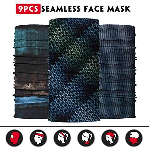 Venswell Neck Gaiter Face Mask Men Women,Seamless Bandana Rave Face Cover Scarf Mask,Balaclava,Headband, Head Wrap,Headwear - color: B-black Gray Series 2