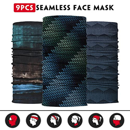 Venswell Neck Gaiter Face Mask Men Women,Seamless Bandana Rave Face Cover Scarf Mask,Balaclava,Headband, Head Wrap,Headwear - color: B-black Gray Series 2