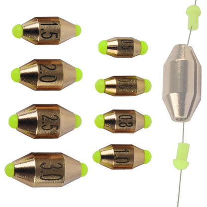 Conskyee 8pcs Brass Fishing Sinkers Rubber Core Assorted Weights | saltwater corrosion resistant, 8 weights 1.9g-11.2g, easy change without retying, twist-lock rubber core