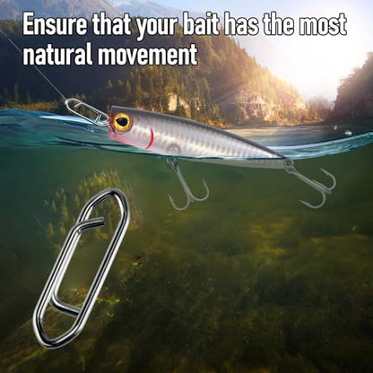 Alwonder 50-Pack Fishing Power Speed Clips, High Strength Stainless Steel Speed Clip for Fishing Lure Quick Change, Freshwater Saltwater Crankbait Popper Lures Quick Snap Connector Tackle - size: L-125LB-1IN