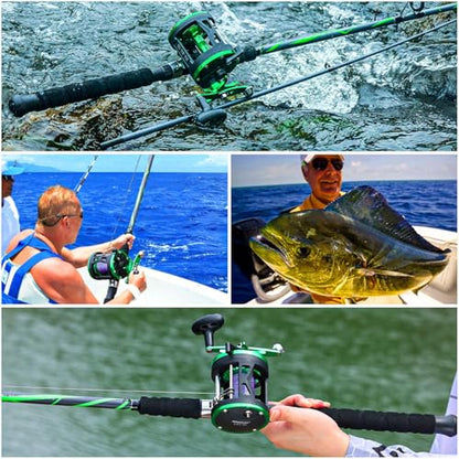 Sougayilang Spinning Rods, Strong Carbon&Glass Composite Fishing Pole with Stainless Steel Line Guides for Catfish- 7'0" - color: Green