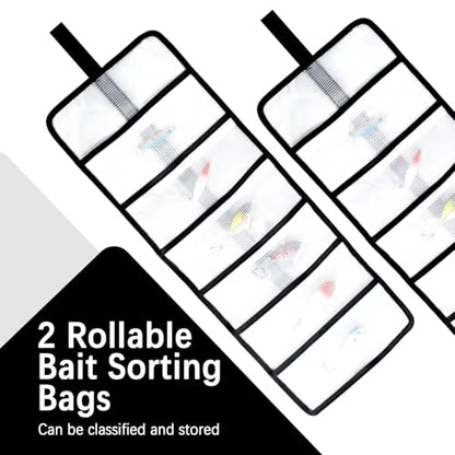 2pcs Roll Up Fishing Lure Wraps Set - Durable 6 Pocket Protective Cover, Saltwater & Freshwater Hook Covers, Trolling Lure Fabric Protector Tackle Box Organizer for Fishing Tackle Storage