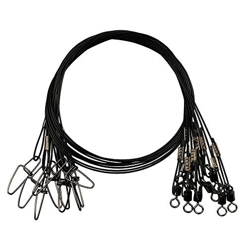 20pcs Fishing Wire Leaders Heavy Duty Fishing Stainless Steel Wire Leaders 150LB High Strength Fishing Leaders with Swivels and Snaps Black/Red/Green - color: Black Leader