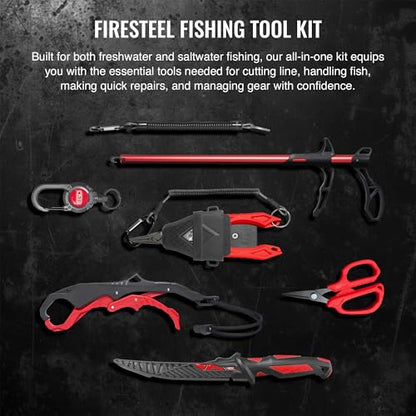 EGO FireSteel Fishing Tool Kit, 7 Pc Pro Angler Set with Pliers, Fillet Knife, Hook Remover, Line Scissors, Vice Grip Tool, Sheath & Lanyard, Freshwater & Saltwater Fishing Gear