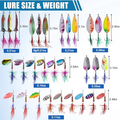 Spinner Baits Bass Lures Rooster Feather Tail Trout Lures Hard Metal Inline Spinner Bait Fishing Lure for Bass Salmon Trout - style: 30pcs Spinnerbaits Kit