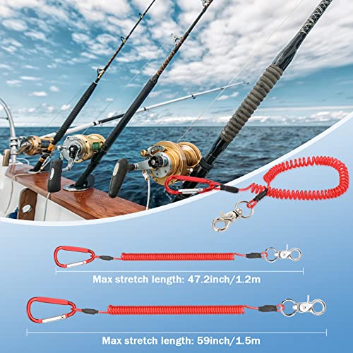 Woanger 6 Pack Fishing Lanyard Steel Wire Coiled Lanyard Tool Lanyards for Hand Tools Kayak Retractable Tool Leash Fishing Rod Safety Lanyards Gear with Alloy Clips for Pliers Boating - color: Red