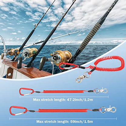 Woanger 6 Pack Fishing Lanyard Steel Wire Coiled Lanyard Tool Lanyards for Hand Tools Kayak Retractable Tool Leash Fishing Rod Safety Lanyards Gear with Alloy Clips for Pliers Boating - color: Red