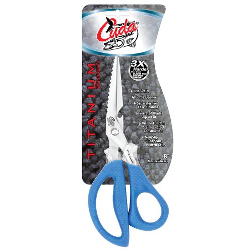 Cuda 8" Detachable Marine Shear Durable Fishing Mono, Braided Line & Fluorocarbon Cutter for Saltwater & Freshwater with Serrated Blades, Bottle Opener & Fish Scaling Edge