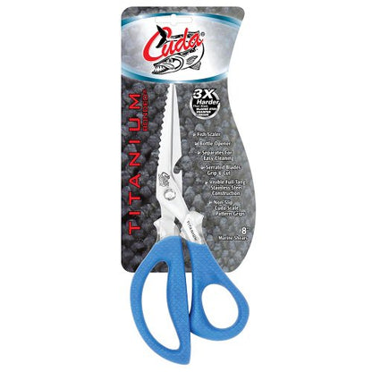 Cuda 8" Detachable Marine Shear Durable Fishing Mono, Braided Line & Fluorocarbon Cutter for Saltwater & Freshwater with Serrated Blades, Bottle Opener & Fish Scaling Edge