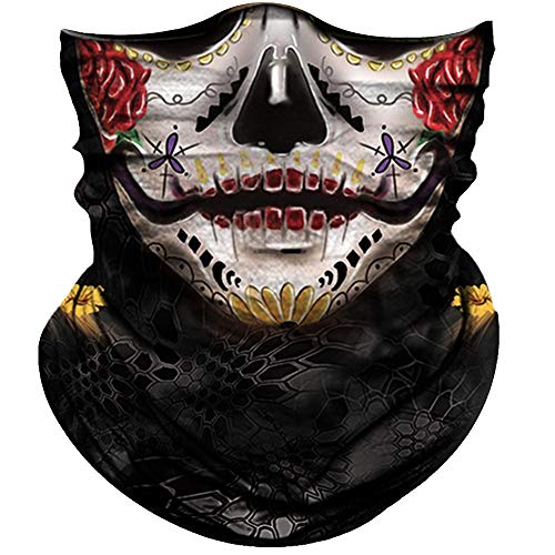 Obacle Skull Face Mask for Women Dust Wind Sun Protection Rave Festival Riding - color: Purple Eyes Red Lip