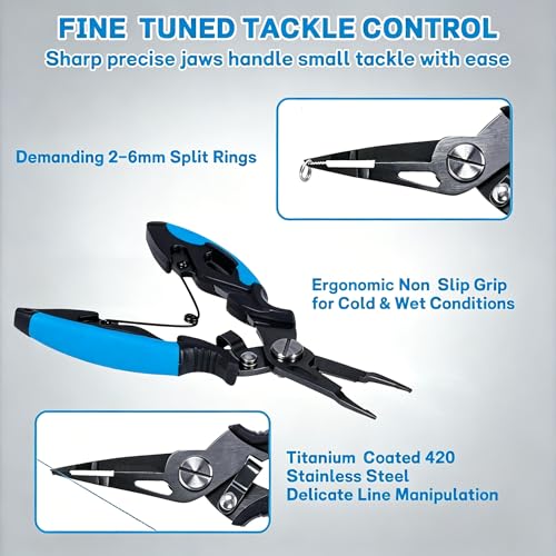 7.5" 420 Stainless Steel Fishing Pliers - Uni-Body Construction, Lightweight Corrosion-Resistant Fishing Tool with Multi-Function Jaws, Braid Cutters, Sheath, Lanyard & Carabiner (light blue) - color: Light Blue