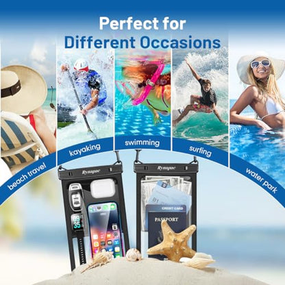 Rynapac Large Waterproof Phone Pouch [Up to 10"] - 2 Pack IPX8 Waterproof Phone Case for iPhone 17 16 15 Pro Max Galaxy S26 Ultra, Touchscreen & Underwater Photography, Beach Cruise Essentials 2026 - color: [Black + Pink] Large Waterproof Phone Pouch, siz