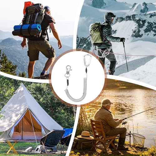 PATIKIL Fishing Lanyard, (59.06" Length, Silver) (3Pcs), Retractable Coiled Tether Anti-Lost Rope Coiled with Carabiners and 360° Rotatable Hook, Suit for - Fishing/Hunting/Hiking/Boating - color: Silver, size: 59.06"