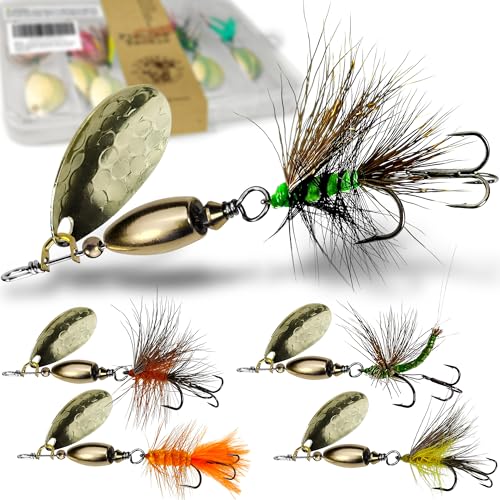 Trout Lures Rooster Bait Tail Fishing Spinnerbaits, Brass Hard Metal Spinner Baits Trout Fishing Lures for Bass Salmon Pike Freshwater Saltwater Lake River - color: A5-5pcs-3/8oz