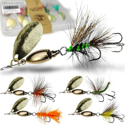 Trout Lures Rooster Bait Tail Fishing Spinnerbaits, Brass Hard Metal Spinner Baits Trout Fishing Lures for Bass Salmon Pike Freshwater Saltwater Lake River - color: A5-5pcs-3/8oz