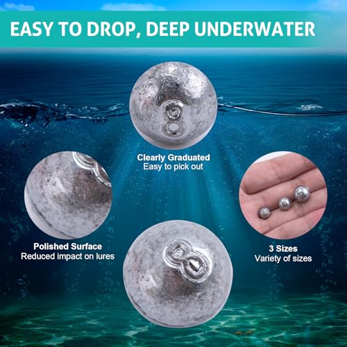 Goture Fishing Weight Round Ball Sinkers with Storage Box, 3 Size Drop Shot Weights Kit, Egg Lead Sinkers for Bass Freshwater Saltwater, Accurate Casting and Versatile Angling