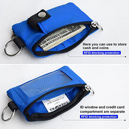 CHENSPRX Minimalist RFID Blocking Small Wallet with ID Window,WaterResistant Zip Id Case Wallet with Lanyard Keychain for Cards,Cash,Travel,Women,Men - color: Blue