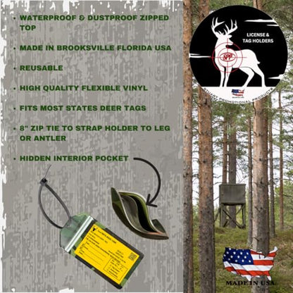3 Pack, Camouflage, Vertical, Zipped, Hunting & Fishing License Holder, Deer Tag, Includes Zip Tie, Made in USA - style: 3 Pack-Camouflage