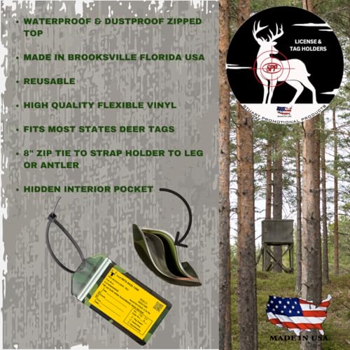 5 Pack, Camouflage, Vertrical, Zipped, Hunting & Fishing License Holder, Includes Zip Tie, Made in USA - style: 5 Pack-Camouflage