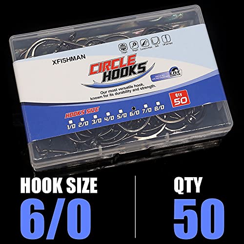 XFISHMAN Circle-Hooks-Fishing-Equipment-Octopus-Hooks-Saltwater-50 Pack #1 –12/0 - color: Black, size: 6/0 50-Pack