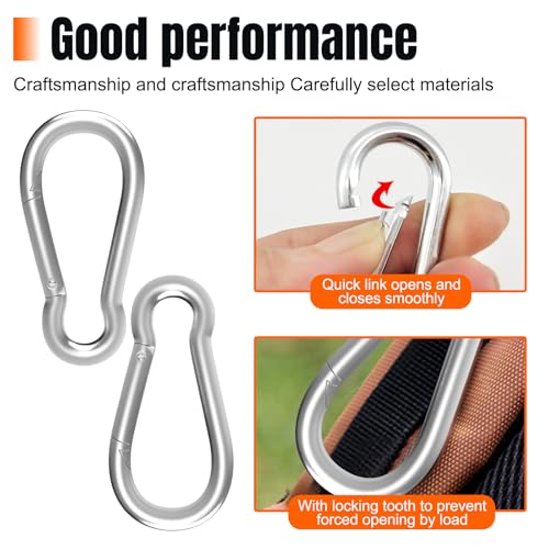 Heavy-Duty Carabiner Clip 1.57"–5.5", Black/Silver Spring Snap Hook, Quick Link Keychain Clip for Keys, Swing Set, Camping, Fishing, Hiking & Traveling (120–1350 lbs) - color: Silver, size: 1.96 inch (M5) - 12 pcs