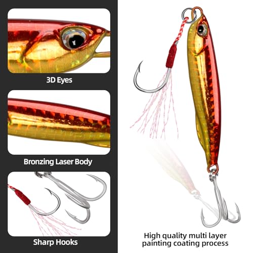 Tripquips Micro Shore Jigging Lure Saltwater Fishing Spoon Lures with Ultra-Sharp Hooks, Saltwater Jigs Fishing Lure for Tuna Salmon Grouper, Sea Fishing Jigging Lure, Trolling Spoon for Bass Fishing