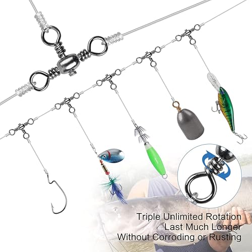 3 Way Swivels Fishing Tackle,60pcs Crossline T-Shape Three Way Barrel Swivels for Catfish Rig Surf Rigs Lure Tackle Connectors Saltwater Freshwater - size: 2#_82lb_60pcs