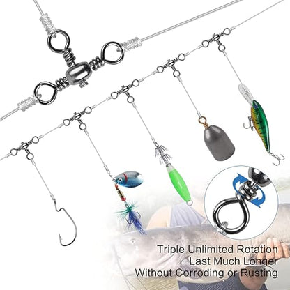 3 Way Swivels Fishing Tackle,60pcs Crossline T-Shape Three Way Barrel Swivels for Catfish Rig Surf Rigs Lure Tackle Connectors Saltwater Freshwater - size: 2#_82lb_60pcs
