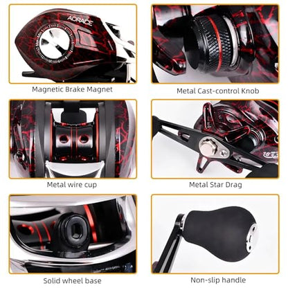 Baitcasting Reel,Carbon Fiber Drag Fishing Baitcaster Reels, Bait Cast Reel With 7.2:1 Gear Ratio 10+1 Ball Bearings 17.6lbs Max Drag Right Hand，Fish Gift For Man - color: MICAI