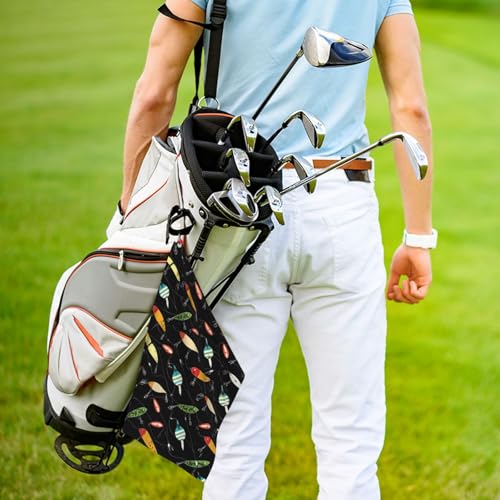 Fishing Lure Golf Towel 16" X 24" with Clip Golfer Bags Accessories Gifts - color: Fishing Lure