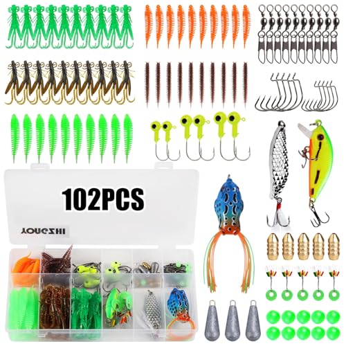 Fishing Lures Kit,Bass Fishing Tackle Set Including Soft Baits Jig Heads Hooks Weights, Complete Freshwater Lure Kit for Bass Trout Walleye Panfish