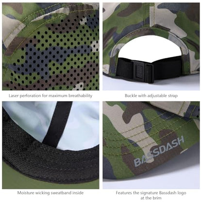 BASSDASH UPF 50+ Foldable Fishing Hat Baseball Cap with Removable Neck Flap Portable for Men Women Golf Hiking - color: Army Green Camo With Unfoldable Brim
