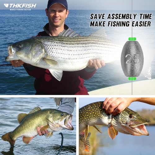 THKFISH Egg Fishing Sinkers Weights, Removable Rubber Core Fishing Weights Twist-Lock Sinker,Bass Weights Sinker Tackle Saltwater Casting Fishing Sinkers Set Oval Freshwater,1/8-1OZ - size: 1/8OZ-50PCS