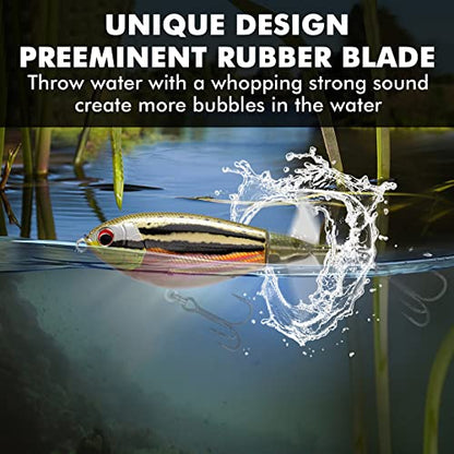 TRUSCEND Popobait Easy Catch Fishing Lures with BKK Hooks, Instant Startup, Longer Cast, Balanced Spray/Sound/Swim, Plopper Topwater Lures for Bass, Trout, Pike, Walleye, Freshwater Saltwater Fishing - color: B3-4.3",0.8oz
