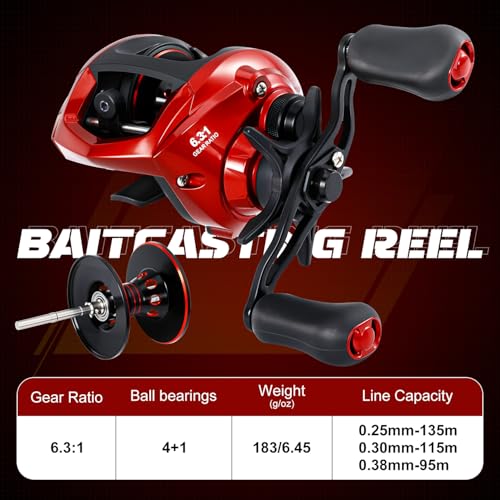 Sougayilang Baitcasting Fishing Reel, 8:1 High Speed Gear Ratio Super Smooth and Powerful Low Profile Baitcaster Reel with Maganic Brake System for Freshwater,Saltwater - color: Orange-Right Hand